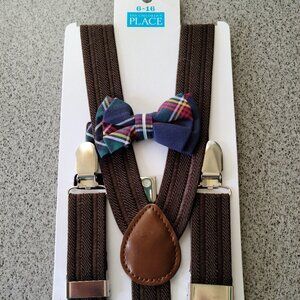 THE CHILDREN'S PLACE PLAID TIE AND BROWN SUSPENDERS FOR 6 TO 16 MONTHS